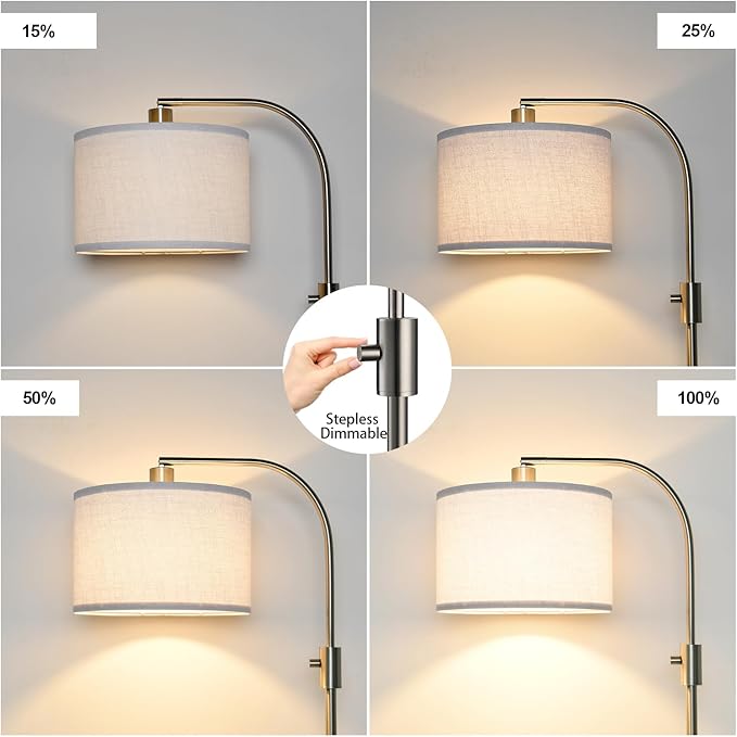 Nintiue Dimmable Floor Lamp, 1200 Lumens LED Edison Bulb Included, Arc Floor Lamps for Living Room Modern Standing Lamp with Linen Shade, ‎F1599 - Bloomnest