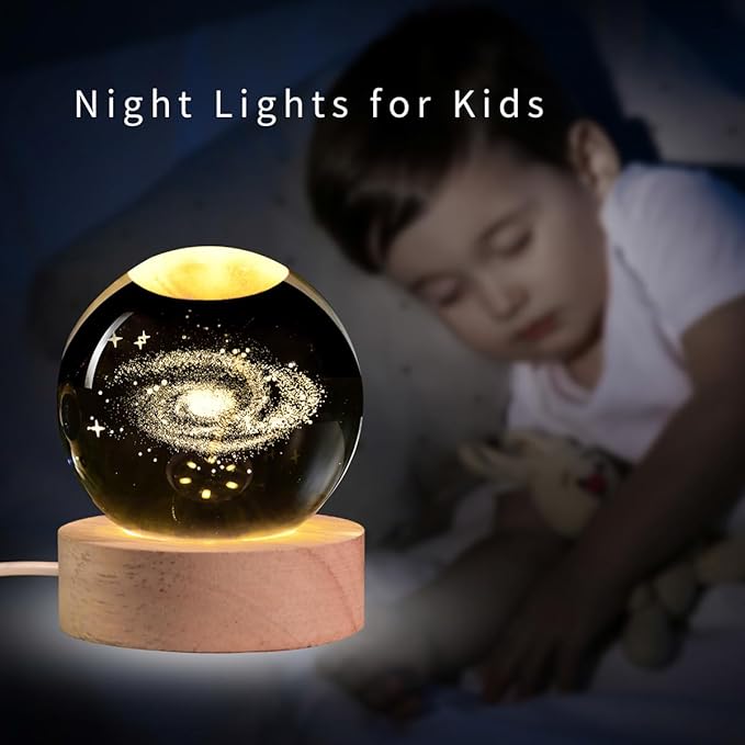 3D Galaxy Crystal Ball with LED Stand, 60mm Glass Sphere Decorative Balls, Milky Way Space Globe Lamp Night Light Gifts for Women Kids - Bloomnest