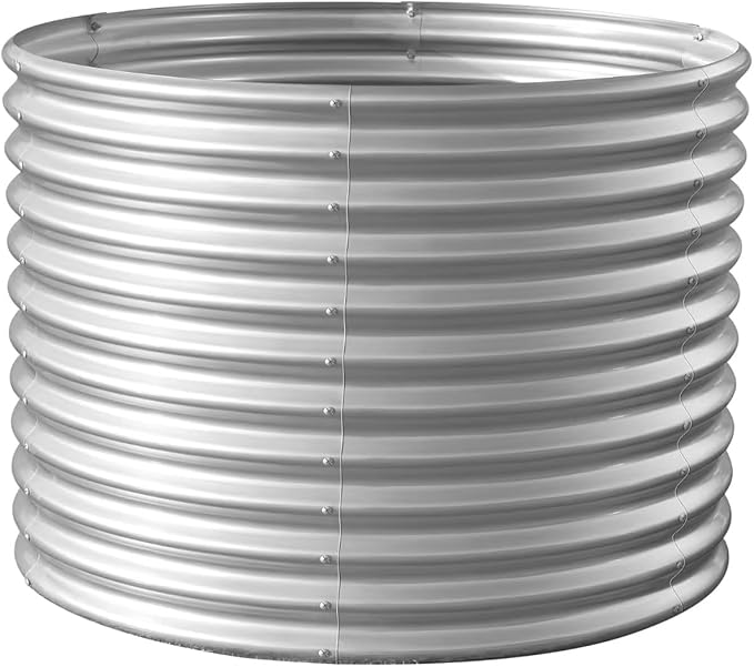 Land Guard 4×4×3ft Galvanized Raised Garden Bed Kit, Round Galvanized Planter Raised Garden Boxes Outdoor, Large Metal Raised Garden Beds for Vegetables, Silver - Bloomnest