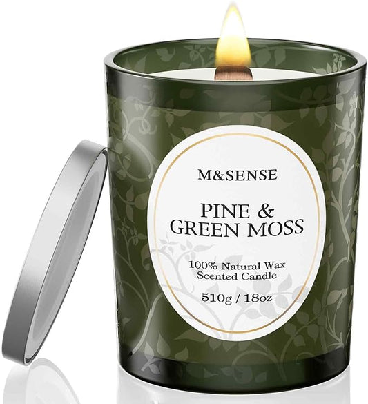M&SENSE Pine & Moss Scented Candles, Natural Soy Wax 18oz 100 Hours Long Lasting Slow Burn, Cracking Wooden Wick Aromatherapy Candle for Women, Winter Holiday Christmas Gifts - Bloomnest