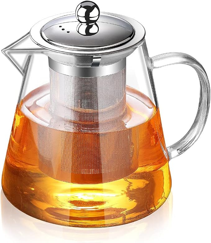 Glass Teapot with Infuser Tea Pot 32oz/43oz Tea Kettle Stovetop Safe Blooming and Loose Leaf Tea Maker Set (43oz/ 1300ml) - Bloomnest