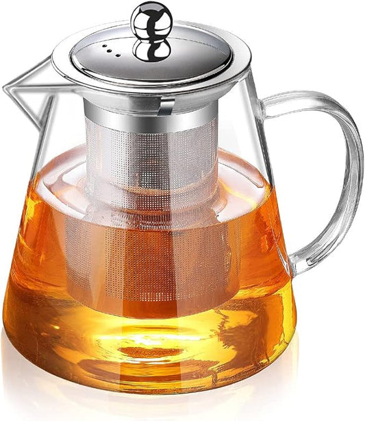 Glass Teapot with Infuser Tea Pot 32oz/43oz Tea Kettle Stovetop Safe Blooming and Loose Leaf Tea Maker Set (43oz/ 1300ml) - Bloomnest