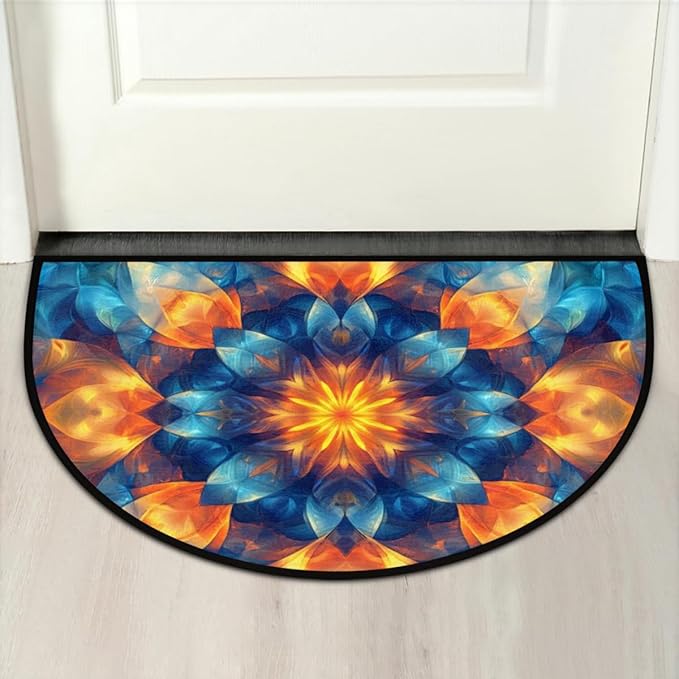 Half Round Door Mat, Vibrant Mandala Half Circle Rug for Home Decor Floor Indoor Outdoor Non-Slip Washable Half Moon Rug Doormat 36X24 Inch - Bloomnest