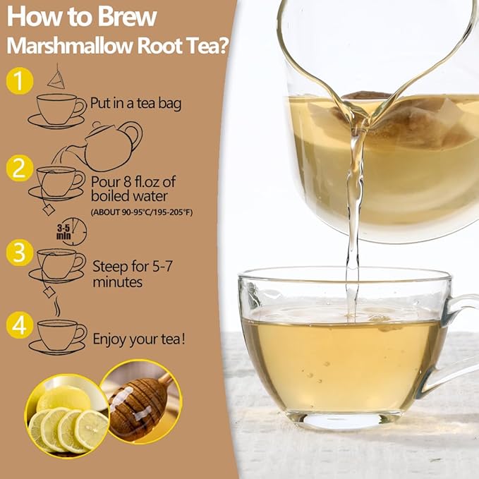 50 Premium Marshmallow Root Tea Bag,100% Natural Pure Althaea Officinalis,No Additives & Caffeine Free, Caffeine-free - Respiratory Support & Promote Digestion. - Bloomnest