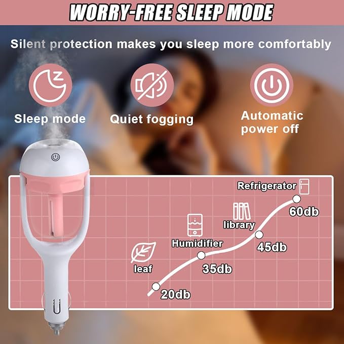 Car Humidifier, Portable Mini Aromatherapy Essential Oil Diffuser, 180-Degree Rotation Cool Mist Humidifier, Vehicle Air Freshener Diffuser with 12V Charging Port for Home Office (Pink) - Bloomnest