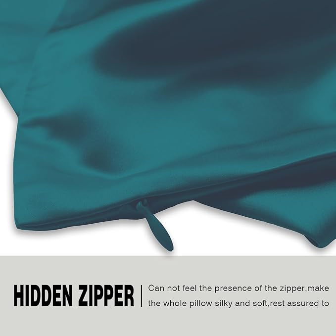 Silk Pillow Cases 2 Pack Soft Breathable and Sliky King Size Pillow Cases Set of 2,Natural Mulberry Silk Pillowcase Set of 2 for Hair and Skin with Hidden Zipper (Teal,20"X 36",2pcs) - Bloomnest