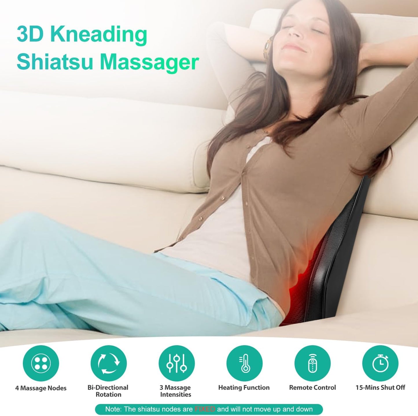 Back Massager for Back Pain Deep Tissue, Shiatsu Neck and Back Massager with Heat, 3D Kneading Massage Pillow for Shoulder, Leg, Gifts for Men,Women