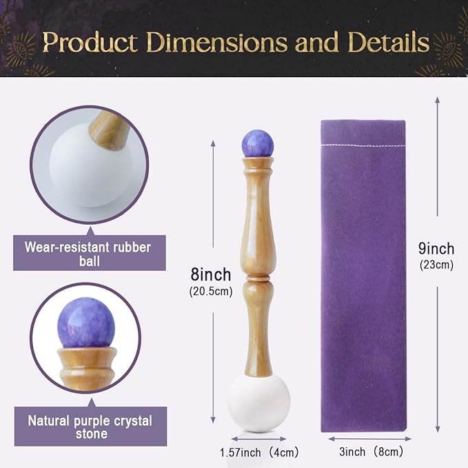 Singing Bowl Mallet,Rubber Mallet Striker with Silicone Head and Wooden Handle and Crystal Sphere for Playing Quartz Crystal Singing Bowls(Purple) - Bloomnest