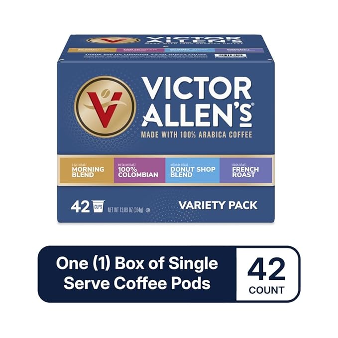Victor Allen's Coffee Variety Pack (Morning Blend, 100% Colombian, Donut Shop Blend, French Roast), 42 Count, Single Serve Coffee Pods for Keurig K-Cup Brewers - Bloomnest
