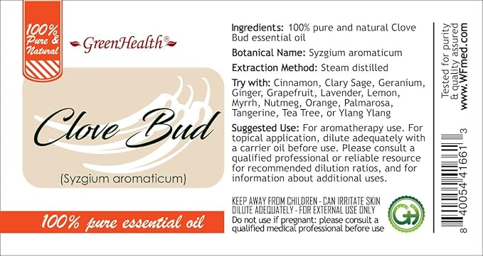 GreenHealth Clove Bud Essential Oil - 15 ml - Amber Glass Bottle with Euro Dropper - 100% Pure Essential Oil
