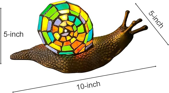 Bieye L13003 Land Snail Tiffany Style Stained Glass Accent Table Lamp for Home Decoration (Multicolor, 10" D x 5" W x 5" H) - Bloomnest
