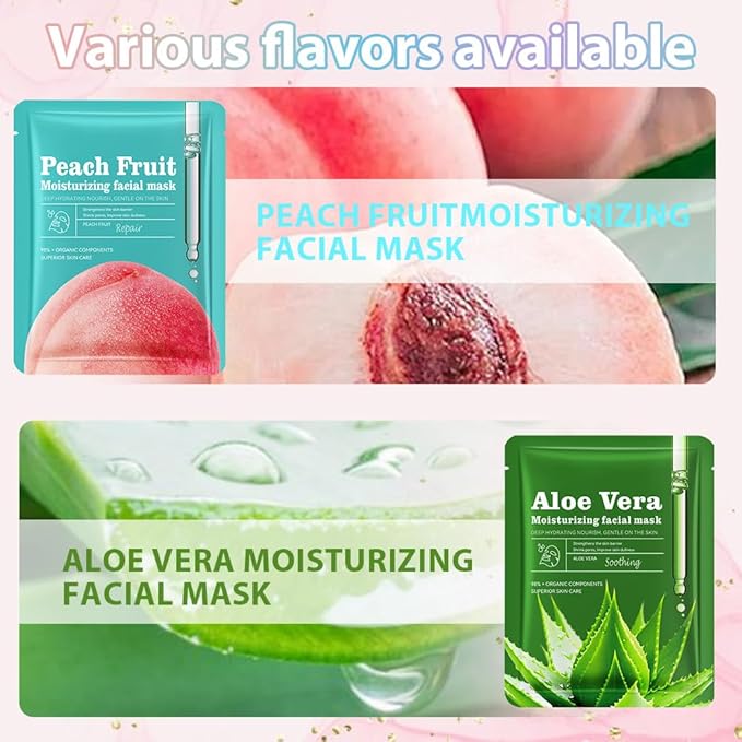 Face Sheet Mask Skincare,Hydrating Spa Face Mask For Sensitive Skin,Moisturize,Nourish for All Skin Types,Natural Skin Care Spa Face Mask for Women Men,Pack of 12 - Bloomnest