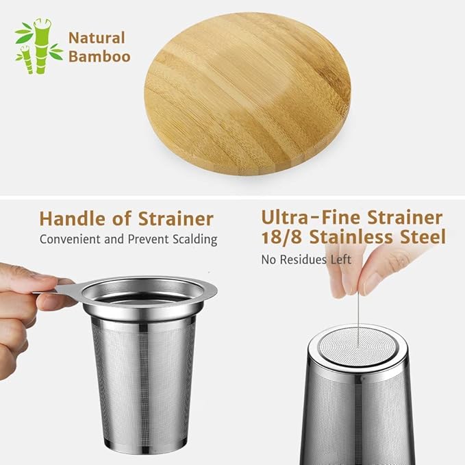 glastal Tea Infuser Mug 14.5oz Insulated Heatproof Glass Tea Cup with Removable Infuser and Lid, Clear Glass Teacup 430ml Double Wall Borosilicate Glass Teacup for Loose Tea, Gifts for Parents Dad Mum - Bloomnest