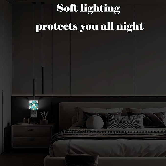 Green Ginkgo Leaves Night Light,Plug Into Wall Decor for Stairway,Hallway,Kitchen,Dusk to Dawn Sensor Nightlights for Boys/Girls/Women/Men Room Gifts - Bloomnest