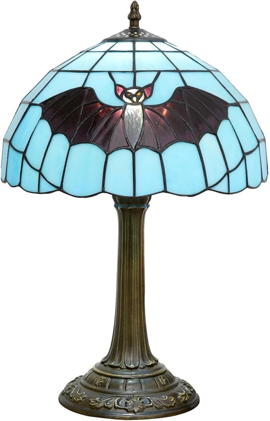 Tiffany Lamp Ocean Blue Bat Stained Glass Table Lamp 12" X19" Handmade Coastal Decor LED Ready Perfect for Beach House Bedroom Halloween Gift Living Room,bedroom, Bedside Corner Reading end Table Lamp - Bloomnest