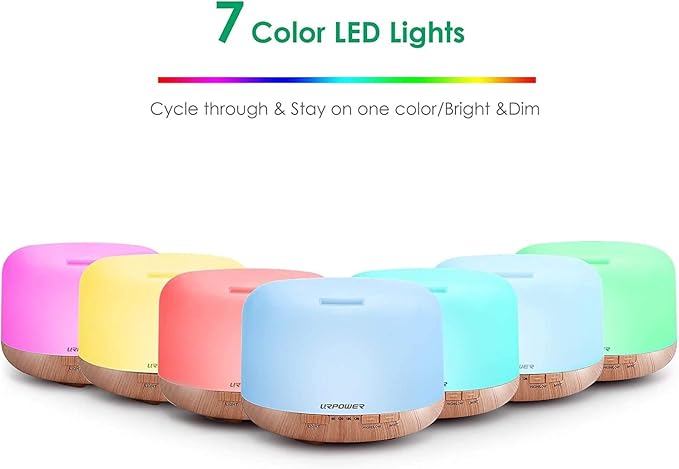 URPOWER 500ml Aromatherapy Essential Oil Diffuser Humidifier Room Decor Lighting with 4 Timer Settings, 7 LED Color Changing Lamp and Waterless Auto Shut-Off - Bloomnest