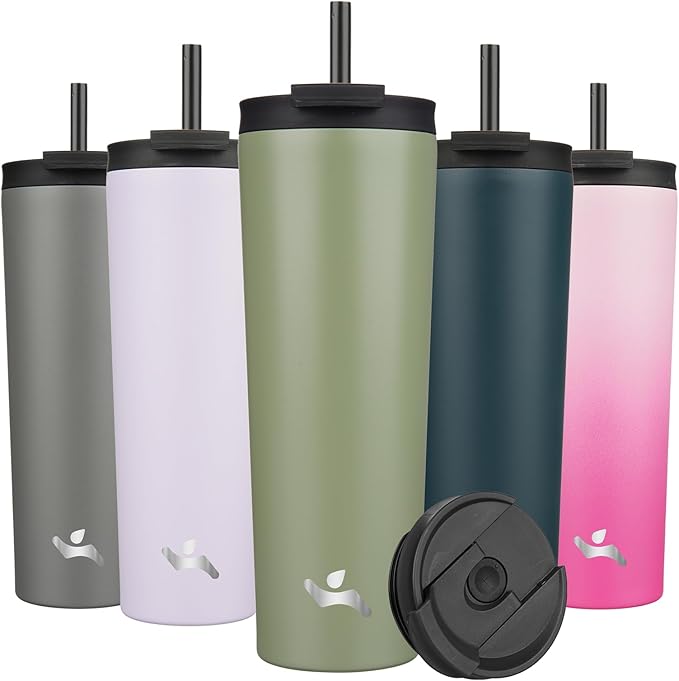 30 OZ Insulated Tumbler with Lid and 2 Straws Stainless Steel Water Bottle Vacuum Travel Mug Coffee Cup,ArmyGreen - Bloomnest