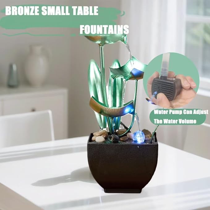 Tabletop Water Fountain: 3-Tier Tabletop Fountain Lotus Desk Relaxation Home Decor - Blooms and Leaves Flowing Water for Relaxing Décor Green - Bloomnest
