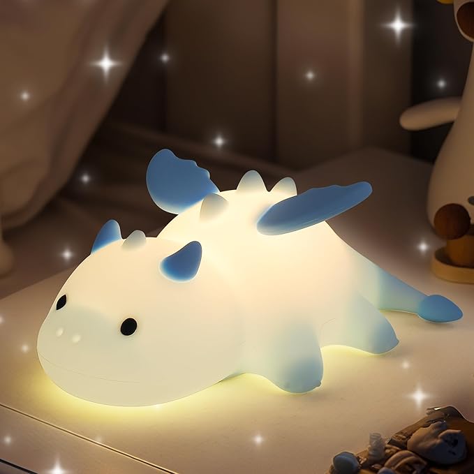 Attivolife Dragon Night Light for Kids, Cute Soft Silicone Touch Lamp with 8 Color & Dimmable & Timer, Portable Nursery Bedroom Bedside Decor LED Light, Birthday Xmas Gifts for Baby Toddler Boy Girl - Bloomnest