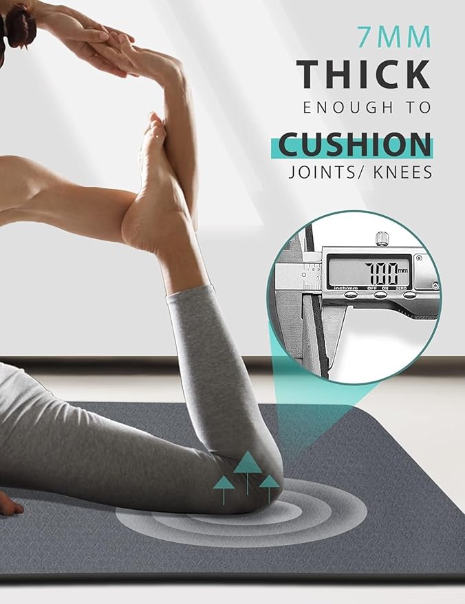 Yoga Mat Double-Sided Non Slip, 72'' x 32'' x 7mm - Extra Wide & Thick Yoga Mat for Women Men Kids, Professional TPE Yoga Mats for Home Workout, Yoga, Pilates and Floor Exercise, with Carrier Strap - Bloomnest