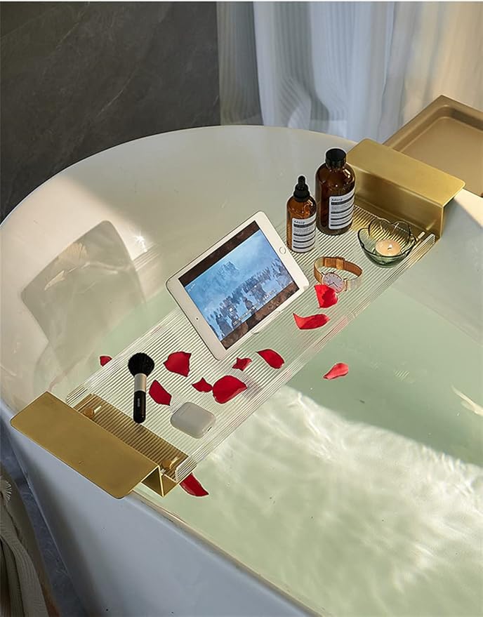 WANLIAN 33 Inch Luxury Bathtub Caddy Tray - Shelf for Shower Storage, Organizer for Bathtub, Clear-B - Bloomnest