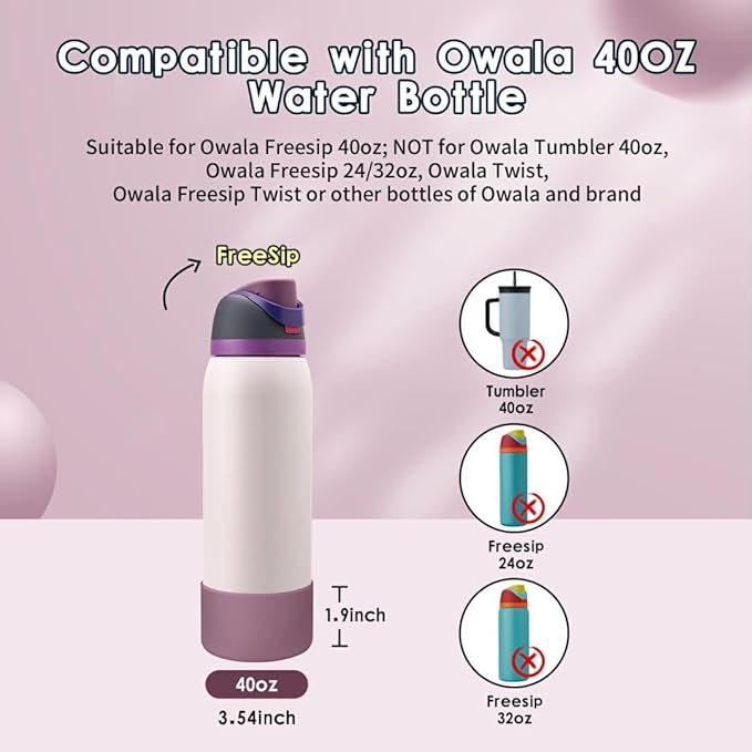 2PCS Silicone Water Bottle Boot, Compatible with Owala 24oz 32oz 40oz, Protective Anti-Scratch & Anti-Dent No Noise Sleeve Cover for FreeSip/Twist/Flip Water Bottles (Mauve, 40oz) BKBY