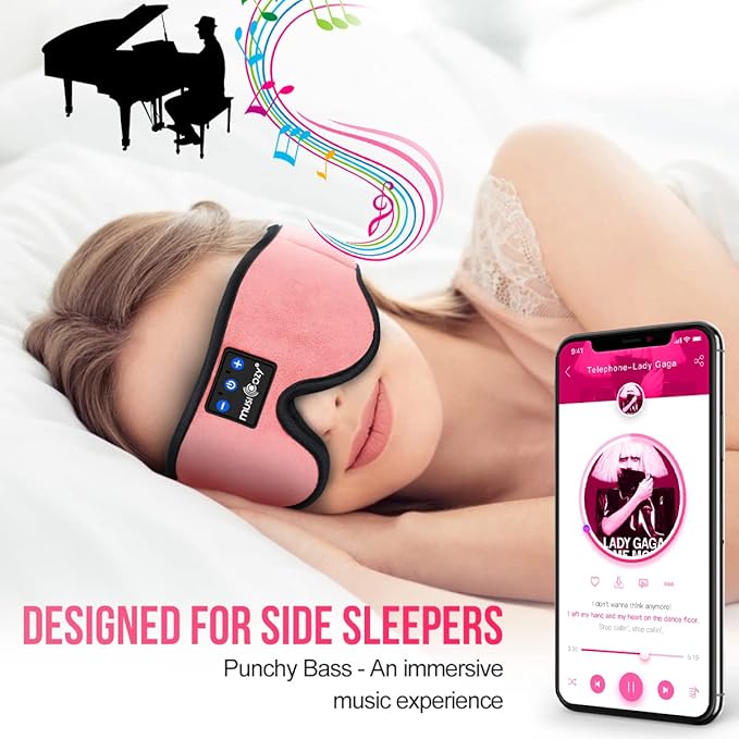 MUSICOZY Bluetooth 5.4 Sleep Headphones, Wireless Eye Mask Headband for Side Sleepers, Sleeping Mask with HD Stereo Sound, Cool Tech Gadgets for Women, Men, Air Travel, Unique Gifts - Bloomnest