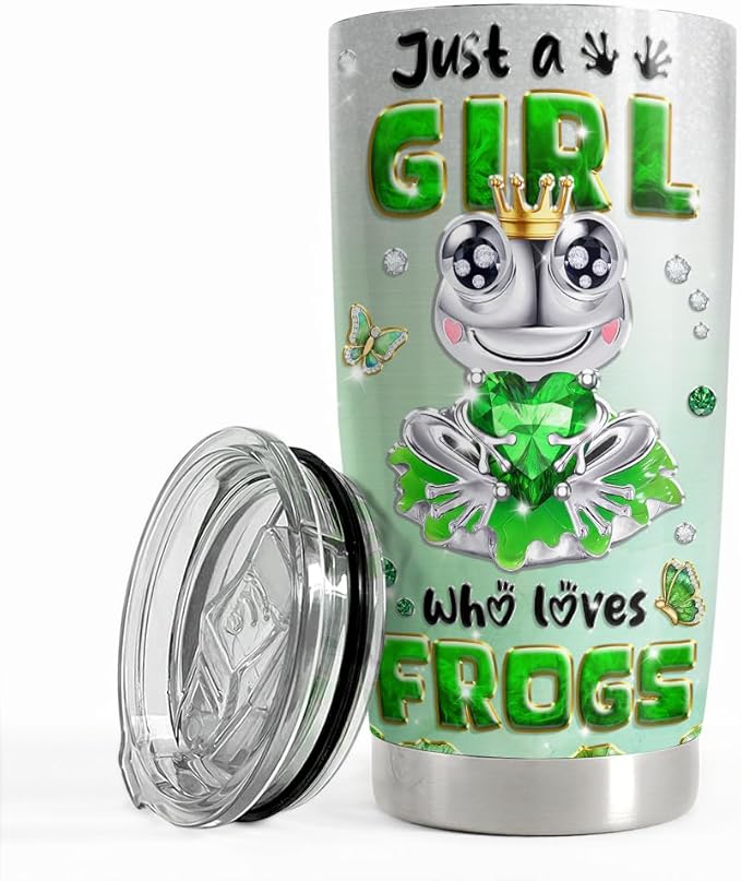 SANDJEST Frog Tumbler 20oz Girl Who Loves Frogs Cup Stainless Steel Insulated Tumblers Coffee Travel Mug for Girls Teen Gift for Birthday Christmas - Bloomnest