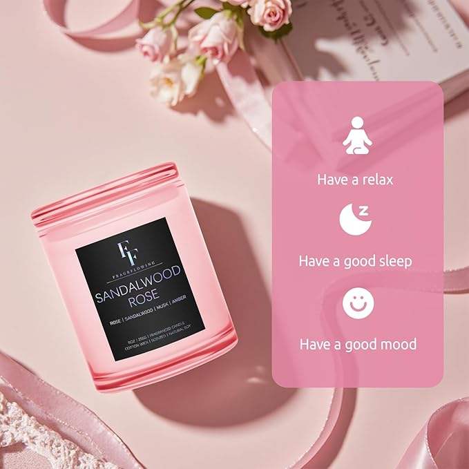 Sandalwood Rose Scented Candle, 2-Wick Luxury Soy Wax Candle, 9 oz Aromatherapy Candle Home Fragrance Candles Gift - Bloomnest