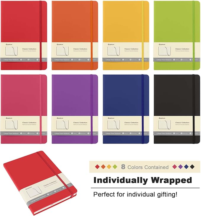 Comix 8 Pack Lined Journal Notebooks for Work, 240 Pages, 5.5"x8.3", Hardcover, A5 Medium College Ruled, Journaling Notebooks for Notes-taking, Fits for Office School Home - Bloomnest