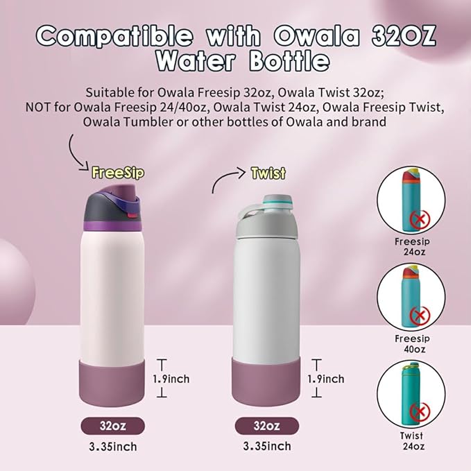 2PCS Silicone Water Bottle Boot, Compatible with Owala 24oz 32oz 40oz, Protective Anti-Scratch & Anti-Dent No Noise Sleeve Cover for FreeSip/Twist/Flip Water Bottles (Mauve, 32oz) BKBY