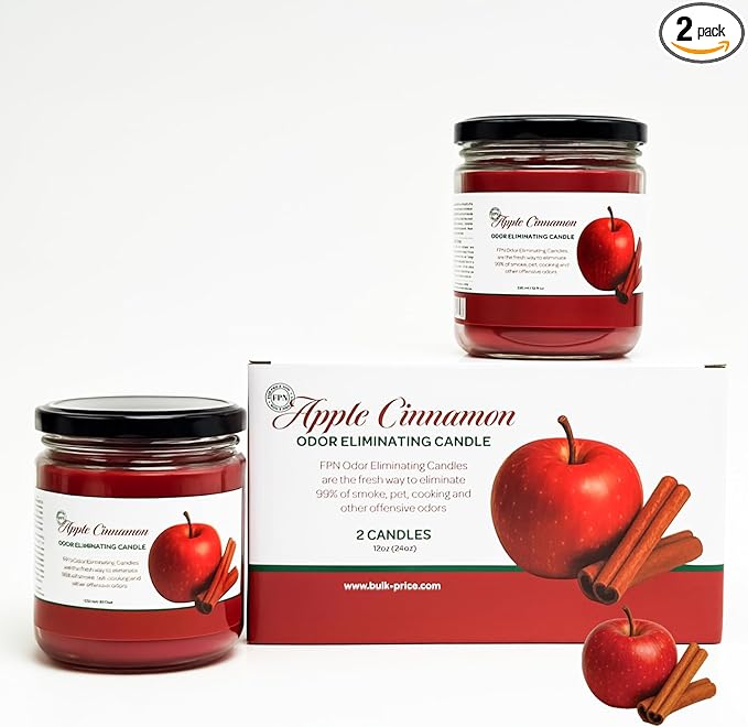 Candle Set Apple-Cinnamon Odor Eliminating – 2 Pack - 12oz – Long-Lasting Soy Wax Candles – Neutralizes Pet, Kitchen & Smoke Odors – Clean Burn, Eco-Friendly, Aromatherapy Candle - Bloomnest