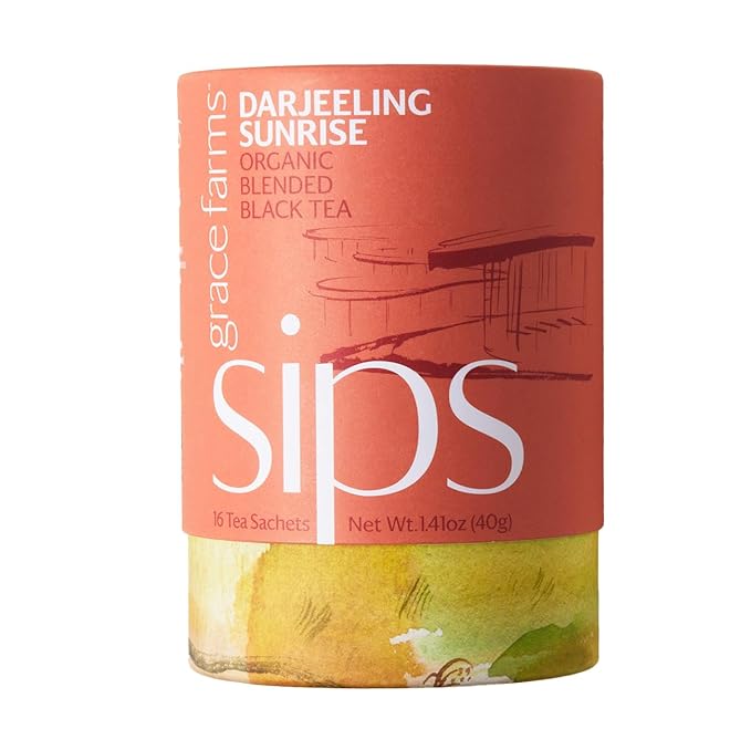 Grace Farms Organic Darjeeling Sunrise Black Tea, 16 Pyramid Sachets | Darjeeling & Orange | Fairtrade & Kosher |Gives Back 100% of Profits - Bloomnest