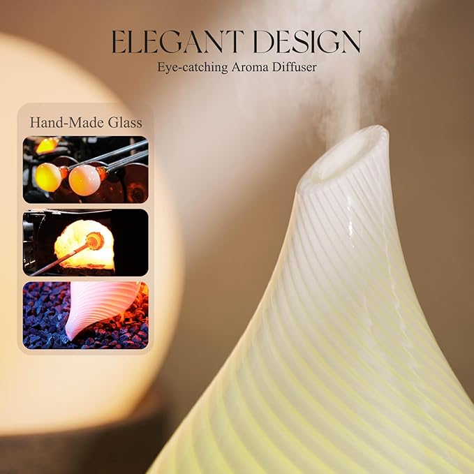 Porseme 150ml Essential Oil Diffuser Glass Color Changing Aroma Air Diffusers Aromatherapy Ultrasonic Cool Mist Humidifier 6 Running Hours Waterless Auto-Off for Sleeping Yoga Office Spa (Pure White) - Bloomnest