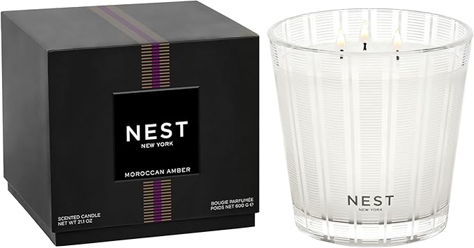 NEST New York Scented 3-Wick Candle, Moroccan Amber - 21.2 oz - Up to 100-Hour Burn Time - Reusable Glass Vessel - Bloomnest