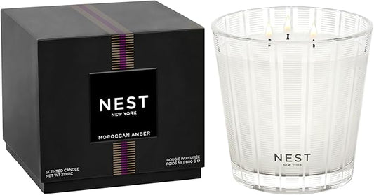 NEST New York Scented 3-Wick Candle, Moroccan Amber - 21.2 oz - Up to 100-Hour Burn Time - Reusable Glass Vessel - Bloomnest