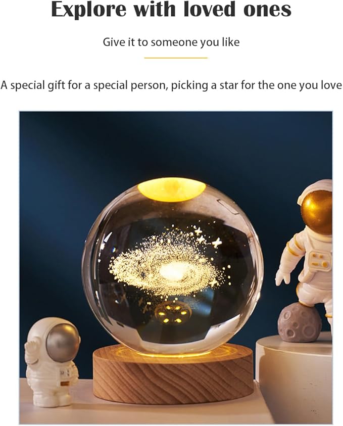 3D Crystal Ball Night Light Mood Lighting Cozy Comfort Gifts Home Decor lamp for Bedroom Space Lamps Happy Cozy Comfort Gifts (Saturn) - Bloomnest