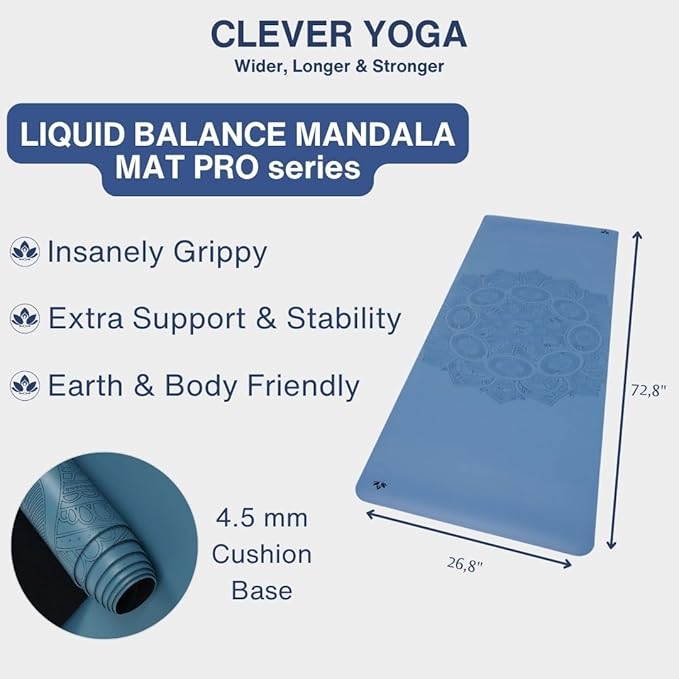Clever Yoga Liquid Balance Thick Yoga Mat - Pro Exercise Yoga Mat with Non-Slip Surface for Home Gym, Earth-Friendly & Recyclable Pilates and Workout Pad Women & Men, 4.5 mm - Bloomnest