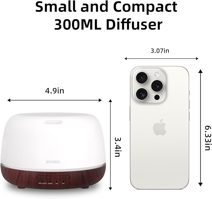 300ML Essential Oil Diffuser,Aromatherapy Diffuser with Remote Control, 7-Color LED Light and 4 Timers,Quiet Auto-Off for Bedroom, Home,Office - Bloomnest