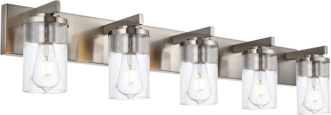 BONLICHT Brushed Nickel Bathroom Light Fixtures 5 Light Modern Vanity Lights Industrial Glass Wall Sconce Farmhouse Bath Lighting Over Mirror Wall Mount for Kitchen Living Room Hallway Workshop - Bloomnest