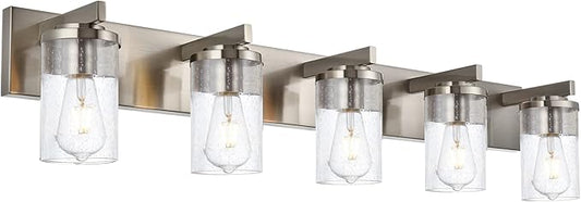 BONLICHT Brushed Nickel Bathroom Light Fixtures 5 Light Modern Vanity Lights Industrial Glass Wall Sconce Farmhouse Bath Lighting Over Mirror Wall Mount for Kitchen Living Room Hallway Workshop - Bloomnest