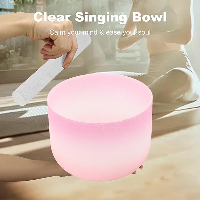 Crystal Singing Bowl 10 inch C Note, Colorful Pink Sound Bowl with Mallet O-ring, Sound Healing Instruments for Healing Mindfulness Meditation Yoga Sound Baths - Bloomnest