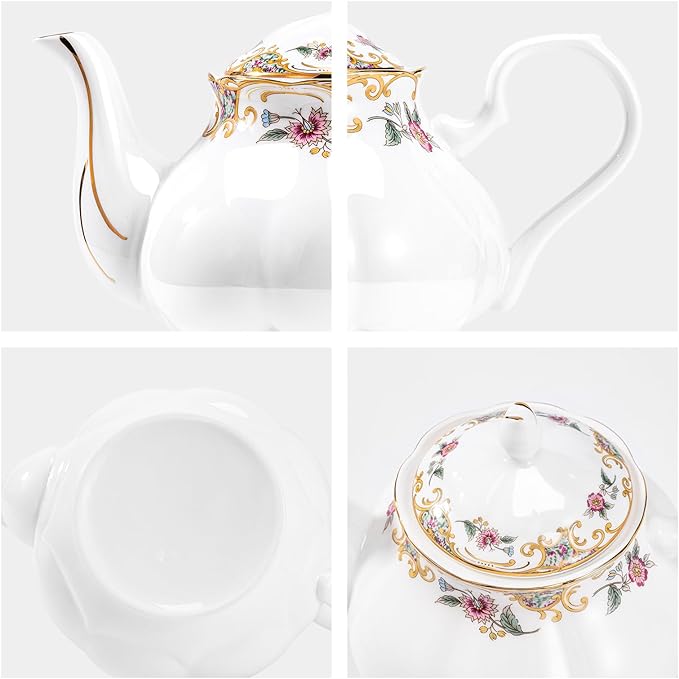 Ceramic Tea Pot, English Vintage Decorative Porcelain Teapot For Tea Parties 28 Oz - Bloomnest