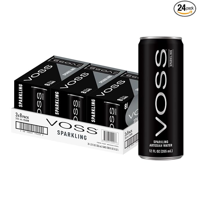 VOSS Artesian Sparkling Water Cans - 3 Pack of 8 – 24 Slim Cans - Pure Carbonated Water Refreshment - Perfect for Celebrations, Home, Office, On-the-Go Hydration - Bloomnest