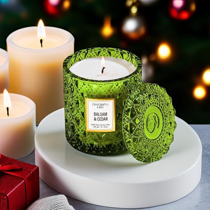 Chloefu LAN Balsam & Cedar Scented Candle Christmas Candles Gift, Christmas Festival Gifts, Large Luxury Scented Soy Jar Candles with up to 55 Hour Long Lasting, Highly Scented, 8.1oz - Bloomnest