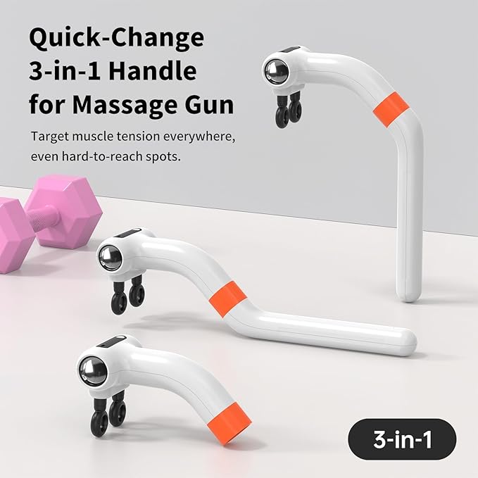 Dual-Head Massage Gun Deep Tissue with 3-in-1 Detachable Extension Handle, Handheld Percussion Back Massager for Muscle Neck Shoulder Body Pain Relief - 6 Speeds Levels (White) - Bloomnest