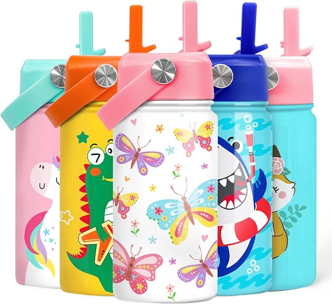 Kids Water Bottle with Straw Lid - 12 Oz Insulated Stainless Steel Water Bottles for Kid Girl- Travel Cup for School Sports - Bloomnest