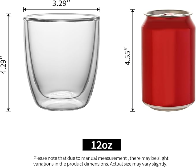 NIRA.Z 2 Pack12oz Double Wall Glass Coffee Mugs, No Hole Bottom, Insulated Borosilicate Glass Coffee Cups, Clear Mugs for Hot & Cold Beverages, Perfect for Espresso, Latte, Tea, Cappuccino - Bloomnest