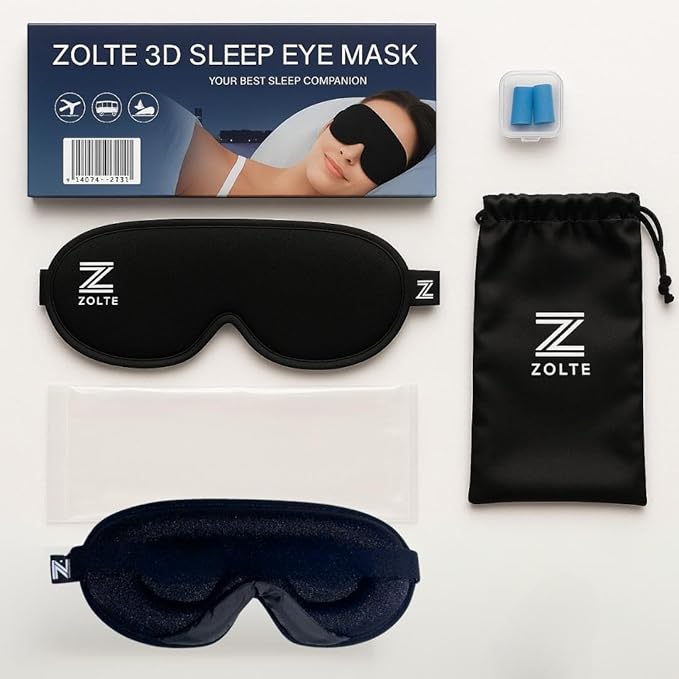 ZOLTE 3D Sleep Eye Mask for Men Women, No Eye Pressure, 3D Sleeping Mask, Contoured Memory Foam, Light Blocking, Adjustable Strap – Soft & Breathable for Deep Sleep, Travel & Meditation. Black