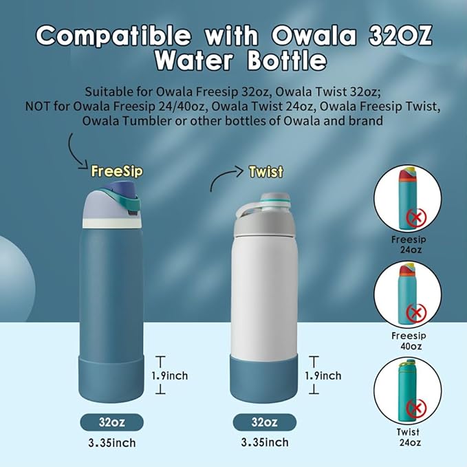 2PCS Silicone Water Bottle Boot, Compatible with Owala 24oz 32oz 40oz, Protective Anti-Scratch & Anti-Dent No Noise Sleeve Cover for FreeSip/Twist/Flip Water Bottles (Denim, 32oz) BKBY